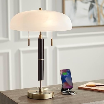 Possini Euro Design Wyndham 23" High Small Mid Century Modern Glam Luxe Desk Lamp Dual USB Ports Bla...