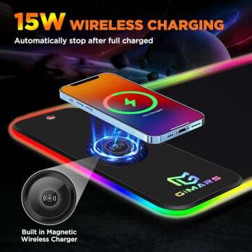 Gimars RGB Gaming Mouse Pad,15W Wireless Charging Mousepad with 10 Light Modes, Large Mousepad with ...