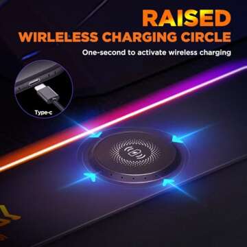 Gimars RGB Gaming Mouse Pad,15W Wireless Charging Mousepad with 10 Light Modes, Large Mousepad with Premium Smooth Surface, Non-Slip Mouse Mat for Gaming, Desk, PC,Office, 31.5x11.8x0.16inch