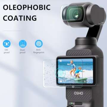FPVtosky 2 Lens Protector + 2 LCD Screen Protector for DJI Osmo Pocket 3, DJI Pocket 3 OP3 Tempered Glass Film Accessories, 9H Hardness, Touch Sensitive, Full Screen Protection