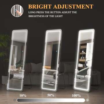 EDTEMI Full Length Mirror Lighted 63"x20", Body Mirror with Lights-LED Stand up Wall Mounted Hanging Mirror, Bedroom Full Size Mirror with Dimming & 3 Color Modes (Black)