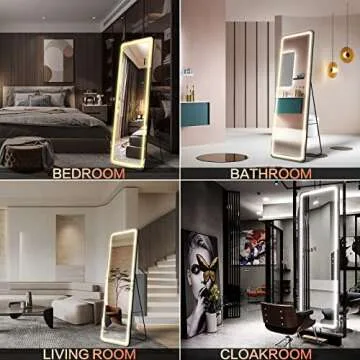 EDTEMI Full Length Mirror Lighted 63"x20", Body Mirror with Lights-LED Stand up Wall Mounted Hanging Mirror, Bedroom Full Size Mirror with Dimming & 3 Color Modes (Black)