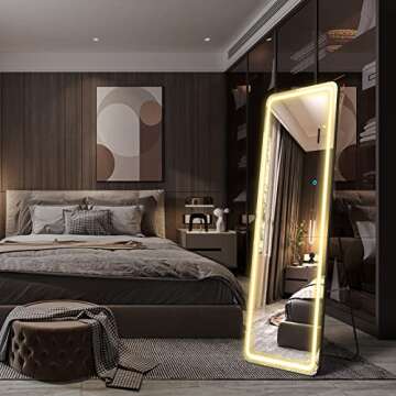 EDTEMI Full Length Mirror Lighted 63"x20", Body Mirror with Lights-LED Stand up Wall Mounted Hanging Mirror, Bedroom Full Size Mirror with Dimming & 3 Color Modes (Black)