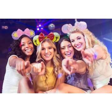XINXIYAN Mouse Ears Headbands for Women Glitter Sequin Mouse Ears Bow Headband Birthday Party Princess Decoration (Pink, one size)
