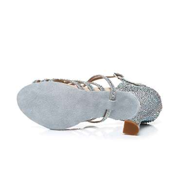 Minishion Women's Rhinestone Dance Shoes Ankle Strap Latin Salsa Dancing Heels L357 Silver US 9