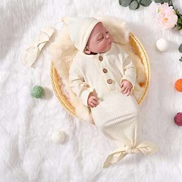 MoryGooder Newborn Cotton Nightgowns Neutral Knotted Sleeper Baby Coming Home Outfit (White,0-6 Mont...