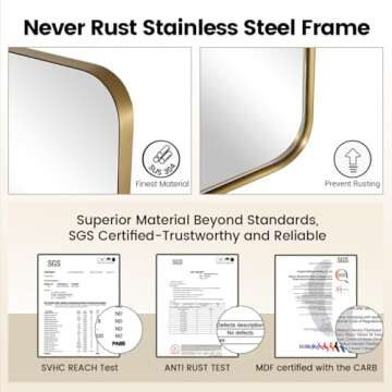 Elegant Brushed Gold Metal Pivot Bathroom Mirror 24x36