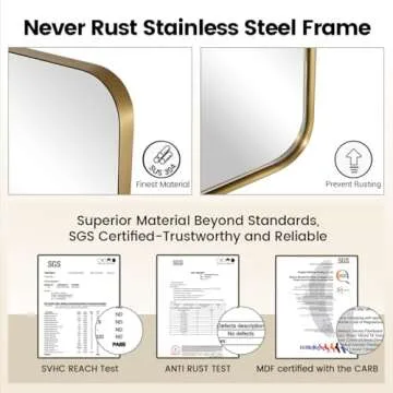 Elegant Brushed Gold Metal Pivot Bathroom Mirror 24x36