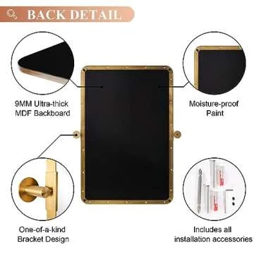 Elegant Brushed Gold Metal Pivot Bathroom Mirror 24x36