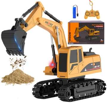 Construction Excavator - Toy Engineering Digger Truck, Remote Control Rechargable Hydraulic Car for ...