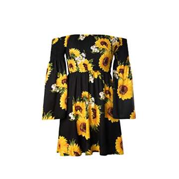 ONEYIM Women's Dress Summer Floral Long Sleeve Off Shoulder Casual Mini Dresses