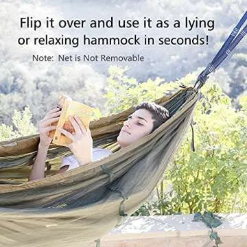 Sunyear Camping Hammock, Portable Double Hammock with Net, 2 Person Hammock Tent with 2 * 10ft Straps, Best for Outdoor Hiking Survival Travel A Green/Khahi