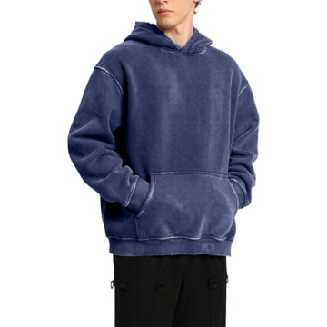 Dnzzs Oversized Acid Wash Hoodie for Men in Royal Blue