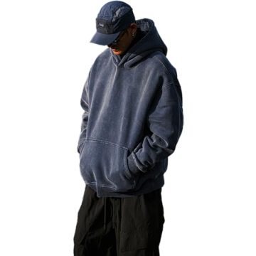 Dnzzs Oversized Acid Wash Hoodie for Men in Royal Blue