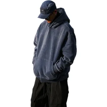 Dnzzs Oversized Acid Wash Hoodie for Men in Royal Blue