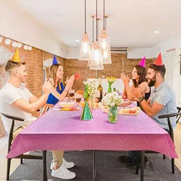 Just Shimmer 2 pcs Pink Holographic Plastic Tablecloths Laser Table Covers 40" x 108" Foil Disposable Table Cloths for Party Birthday Wedding Christmas Holiday Party Decorations