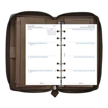 Filofax 2021 Saffiano Zip Fawn - Personal Compact, 6 Rings, Includes Week On 2 Pages Calendar Diary, Multilingual (C028759-21)