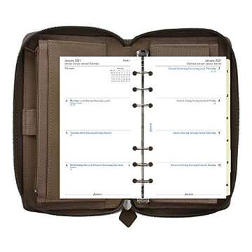 Filofax 2021 Saffiano Zip Fawn - Personal Compact, 6 Rings, Includes Week On 2 Pages Calendar Diary, Multilingual (C028759-21)