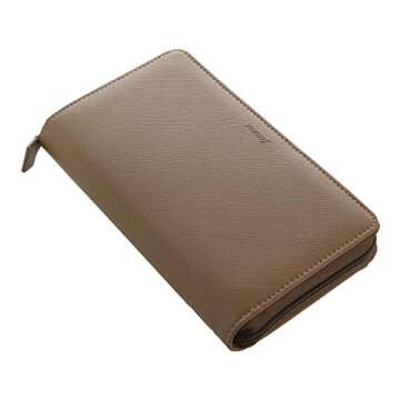 Filofax 2021 Saffiano Zip Fawn - Personal Compact, 6 Rings, Includes Week On 2 Pages Calendar Diary, Multilingual (C028759-21)