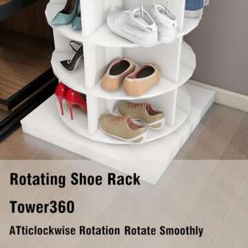 Mcltopz 7-Tier Rotating Shoe Rack Tower, 360 Spinning Shoe Rack, Modern Free Standing Spinning Shoe Organizer, Rotating Lazy Susan Shoe Rack for Entryway Doorway, Holds Up to 28 Pairs of Shoes(White)