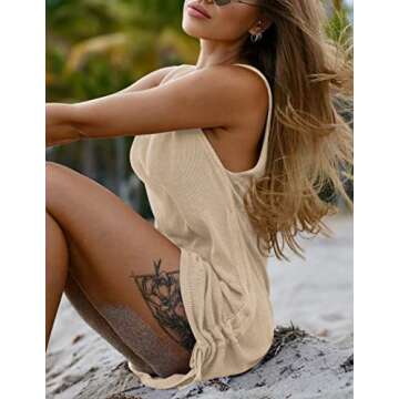 AI'MAGE Women Cover Ups Beach Bikini Dress Crochet Coverups Tank Dress with Drawstring S-XXL