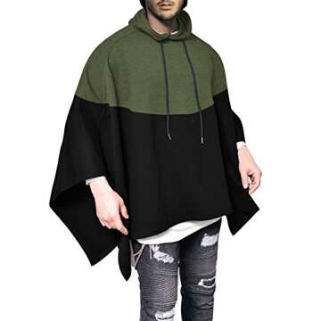 Demetory Men's Oversized Batwing Sleeves Hooded Poncho Cape