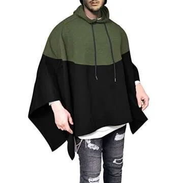 Demetory Men's Oversized Batwing Sleeves Hooded Poncho Cape