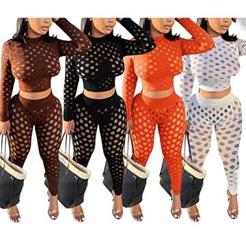 Ophestin Women Sexy 2 Piece Outfits Crop Top Bodycon Pants Set Tracksuit Black XL