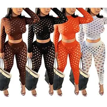 Ophestin Women Sexy 2 Piece Outfits Crop Top Bodycon Pants Set Tracksuit Black XL