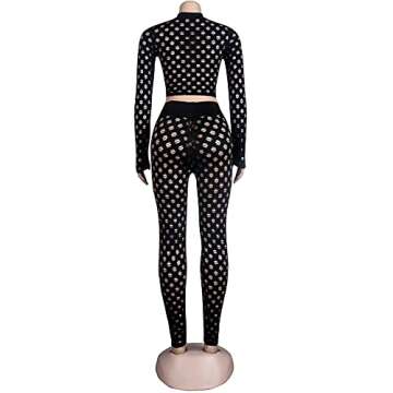 Ophestin Women Sexy 2 Piece Outfits Crop Top Bodycon Pants Set Tracksuit Black XL