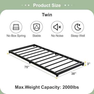 Fly-CTsoar 3 Inch Low Twin Bed Frames Heavy Duty Metal Platform, No Box Spring Needed, Easy Assembly...