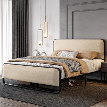 SHA CERLIN Queen Size Bed Frame with Curved Headboard