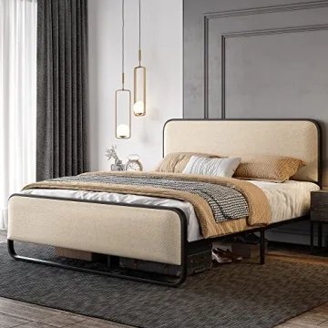 SHA CERLIN Queen Size Bed Frame with Curved Headboard