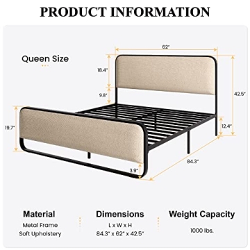 SHA CERLIN Queen Size Bed Frame with Curved Headboard