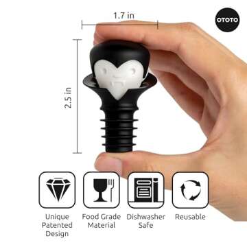 OTOTO Wine Stoppers & Pourer - Halloween Gifts for Wine Lovers, Spooky Wine Bottle Stopper, Wine Goth Accessories, Fun Kitchen Gadgets (Count Corkula)