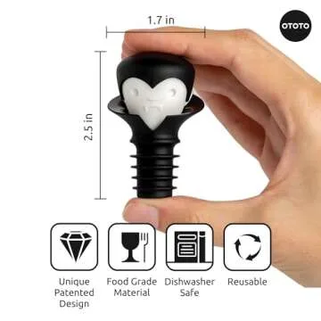 OTOTO Wine Stoppers & Pourer - Halloween Gifts for Wine Lovers, Spooky Wine Bottle Stopper, Wine Goth Accessories, Fun Kitchen Gadgets (Count Corkula)