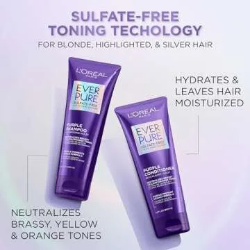 L’Oréal Paris Sulfate Free Brass Toning Purple Shampoo for Blonde, Bleached, Silver, or Brown Highlighted Hair, EverPure, 23 Fl Oz (Packaging May Vary)