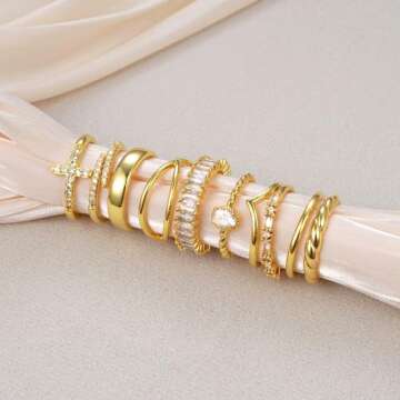 Dainty 14K Gold Plated Rings Set for Women, 10 PCS