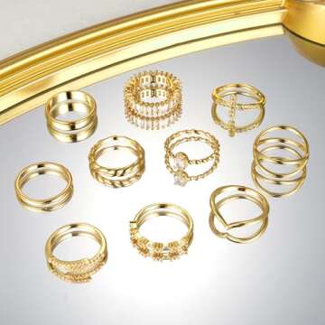 Dainty 14K Gold Plated Rings Set for Women, 10 PCS