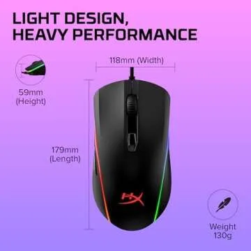HyperX Pulsefire Surge - RGB Wired Optical Gaming Mouse, Pixart 3389 Sensor up to 16000 DPI, Ergonomic, 6 Programmable Buttons, Compatible with Windows 10/8.1/8/7 - Black