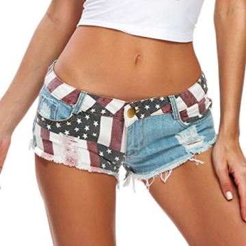 RuoFeng Women's Low Waist American Flag Print Daisy Duke Ripped Denim Jeans Sexy Beach Shorts (XL) B...