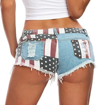 RuoFeng Women's American Flag Bermuda Shorts Quality Denim