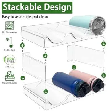 Spaclear 2 Pack Water Bottle Organizer, Stackable Kitchen Pantry Storage Shelf, Plastic Water Bottle Holder for Cabinet and Fridge Organization