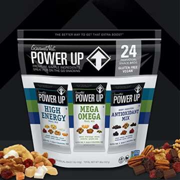 Power Up Premium Trail Mix - Variety Pack 24pk - 1.5oz: Antioxidant, Mega Omega, High Energy - Glute...