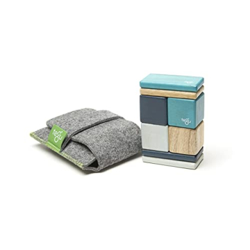 8 Piece Tegu Pocket Pouch Magnetic Wooden Block Set, Blue