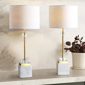Elegant JONATHAN Y Marble & Crystal Table Lamps Set