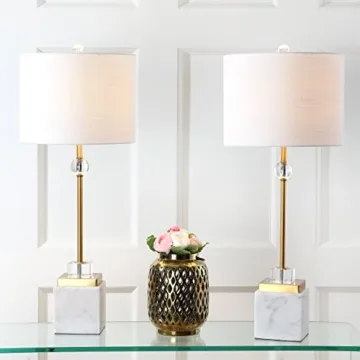 Elegant JONATHAN Y Marble & Crystal Table Lamps Set