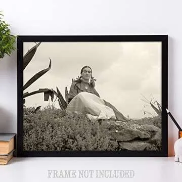 Lone Star Art Rare Frida Kahlo Photo Seated Outside - 11x14 Unframed Print Poster - Perfect Vintage Southwest Home Decor Under $15