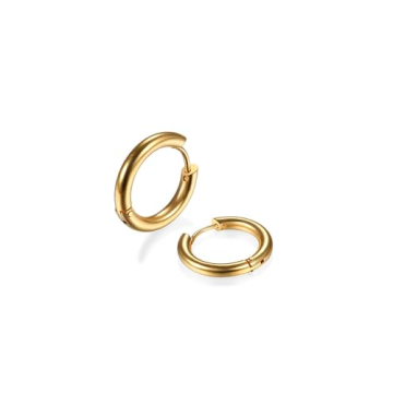 316L Surgical Stainless Steel Gold Huggie Hoop Earrings for Men & Women