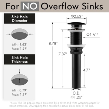 KES Bathroom Sink Drain Stopper in Matte Black for Elegance